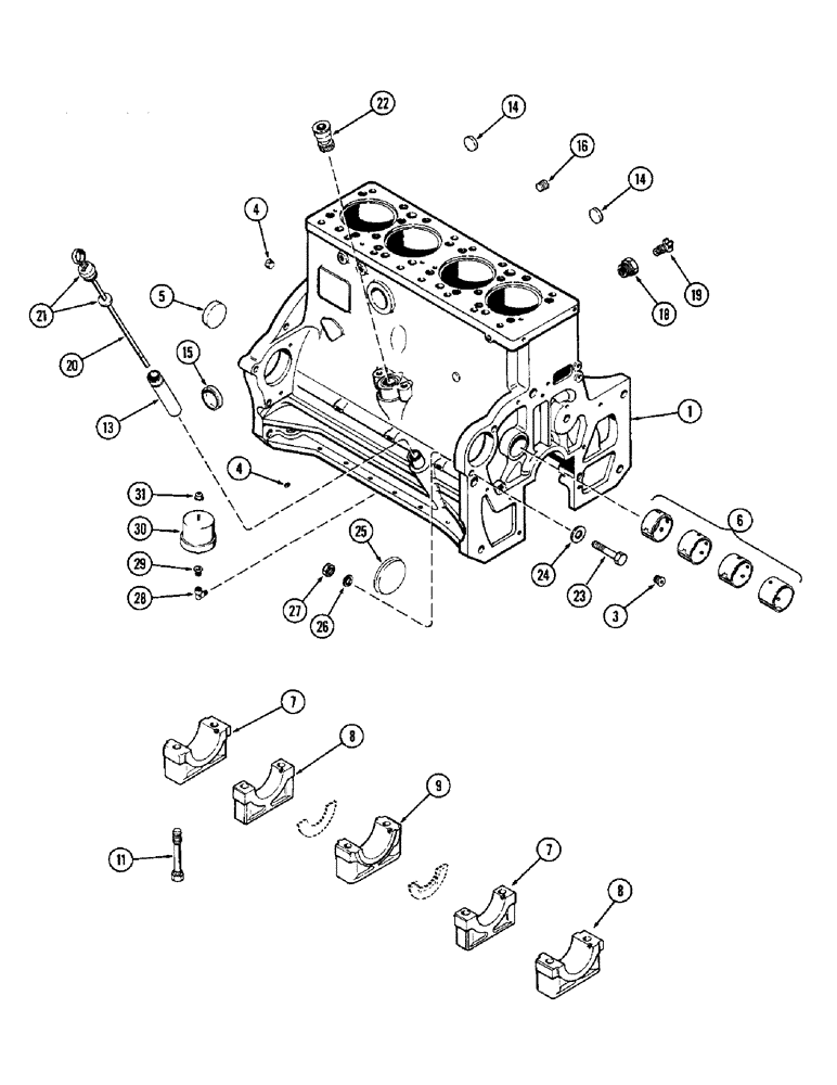 Схема запчастей Case 680CK - (020) - CYLINDER BLOCK ASSEMBLY, 267B DIESEL ENGINE, W/3 GEAR BALANCER (10) - ENGINE