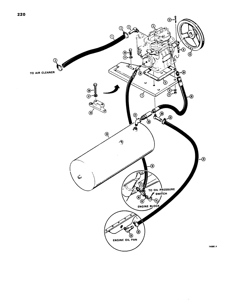 Схема запчастей Case 680E - (220) - BRAKE SYSTEM, AIR COMPRESOR AND RESERVOIR, BEFORE TRACTOR SN (33) - BRAKES & CONTROLS