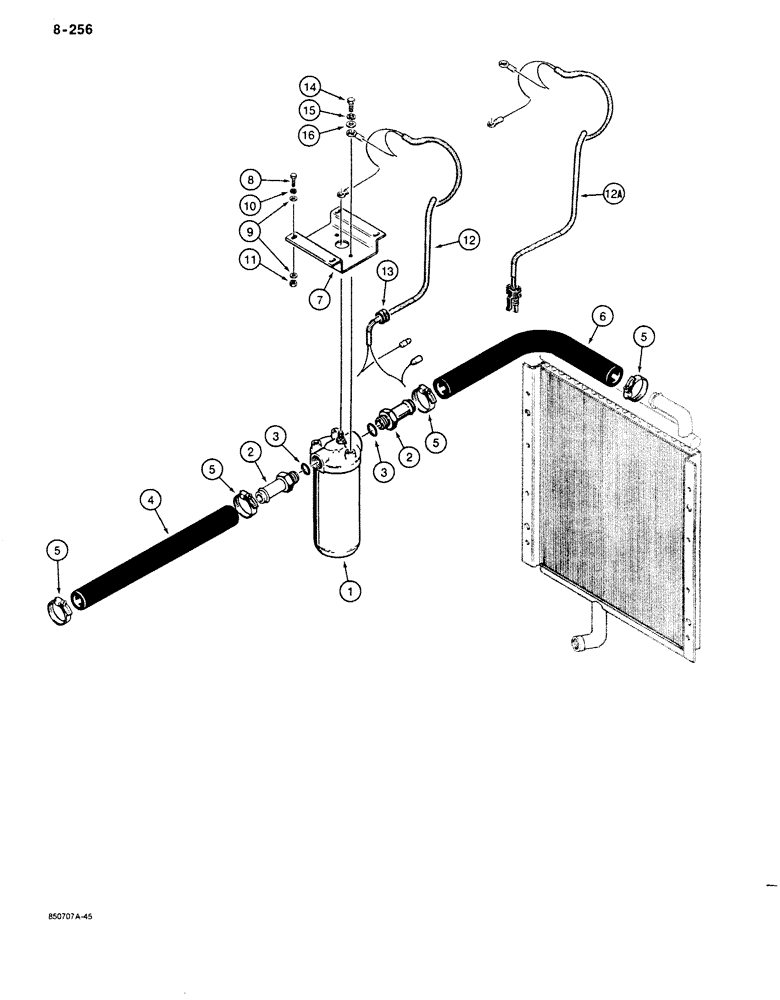 Схема запчастей Case 680K - (8-256) - EQUIPMENT HYDRAULIC SYSTEM, OIL COOLER TO FILTER (08) - HYDRAULICS