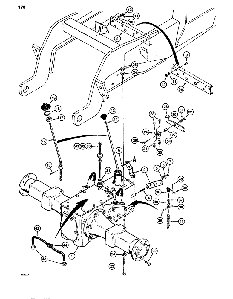 Схема запчастей Case 480D - (178) - TRANSAXLE AND DIFFERENTIAL LOCK, USED ON TRANSAXLE S/N 16270319 AND AFTER (27) - REAR AXLE SYSTEM