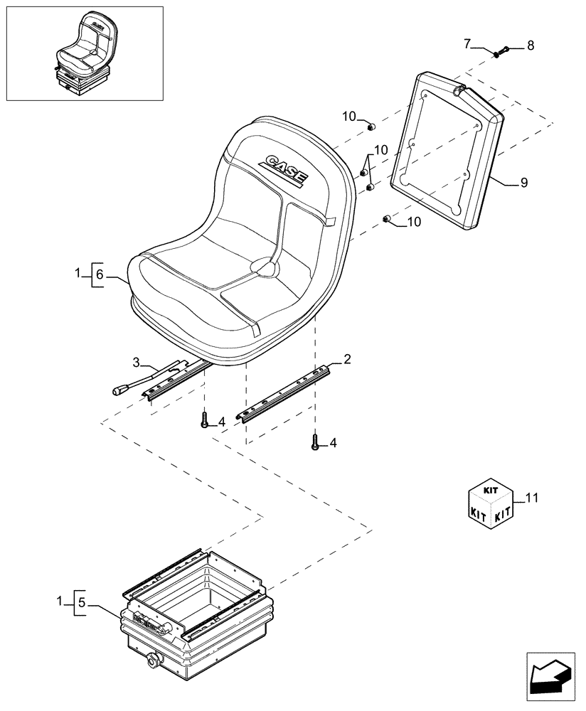 Схема запчастей Case TX1055 - (9.00854[02]) - CLOTH-LINED SEAT WITH MECHANICAL SUSPENSION - COMPONENTS - OPTIONAL CODE 749262011 (90) - PLATFORM, CAB, BODYWORK AND DECALS