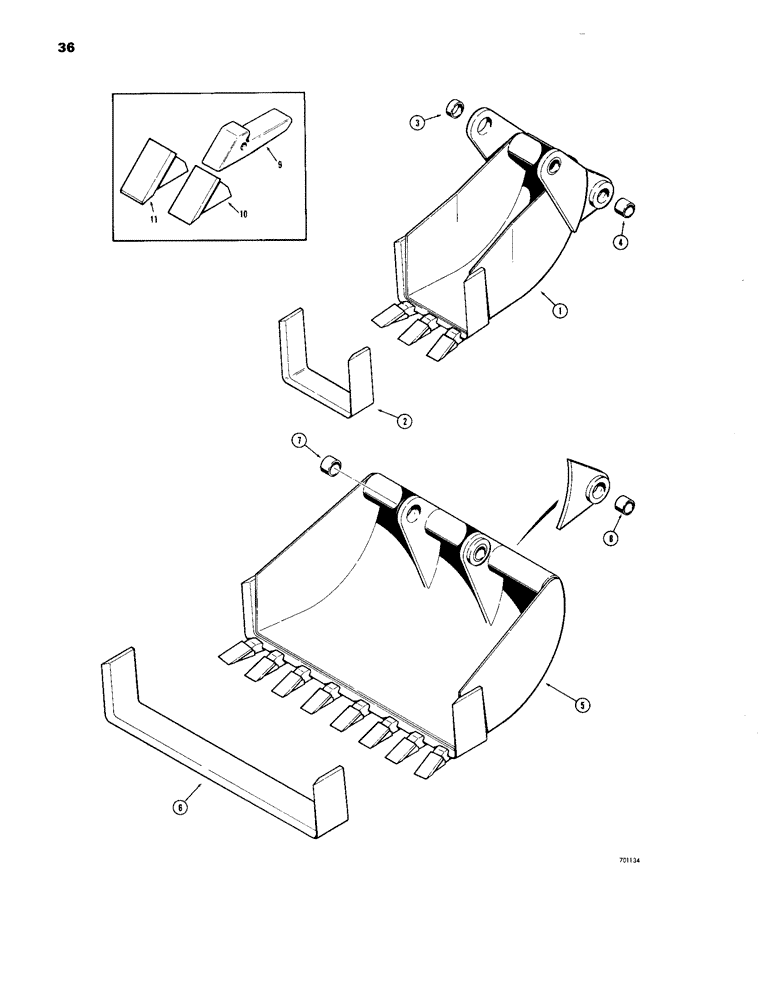 Схема запчастей Case 33 - (036) - BACKHOE BUCKETS (OPTIONAL TYPES), BELLHOLE BUCKETS (MACHINERY ITEM) 