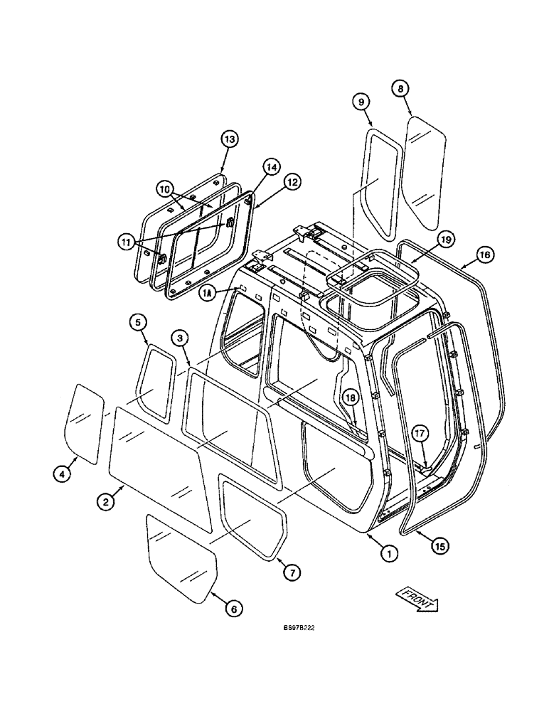 Схема запчастей Case 9045B - (9-054) - CAB WINDOWS AND SEALS (09) - CHASSIS