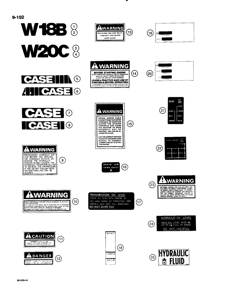 Схема запчастей Case W18B - (9-102) - DECALS - BLACK, FOR YELLOW TRACTORS (09) - CHASSIS/ATTACHMENTS