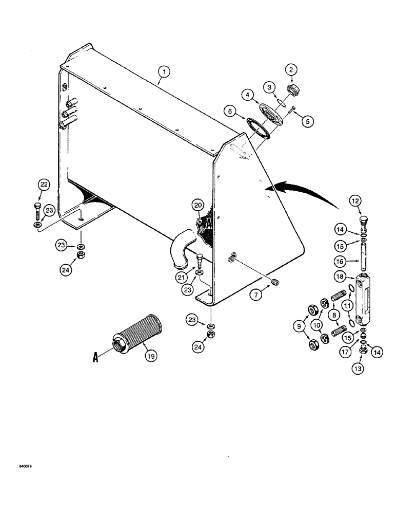 Схема запчастей Case W36 - (8-386) - HYDRAULIC RESERVOIR WITH EXTERNAL FILTER (08) - HYDRAULICS