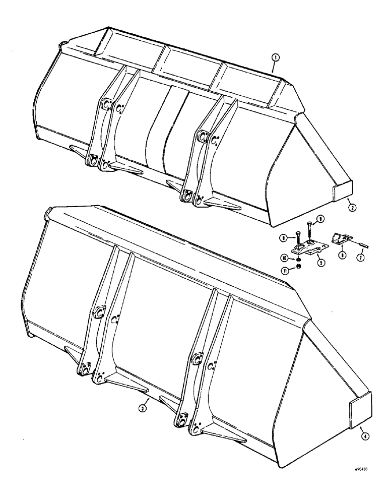 Схема запчастей Case W7 - (248) - LOADER BUCKETS-MACHRY ITEM(OPTL TYP),1 CU YD BCK,1.25CU YD BCK,1 3/8CU YD BCK,2 CU YD BCK,BCKT TEETH (09) - CHASSIS