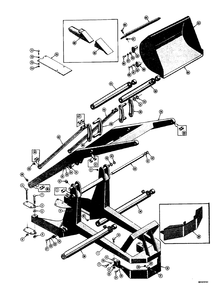 Схема запчастей Case 42 - (04) - FRAME, LIFT ARMS, BUCKETS AND CYLINDERS 