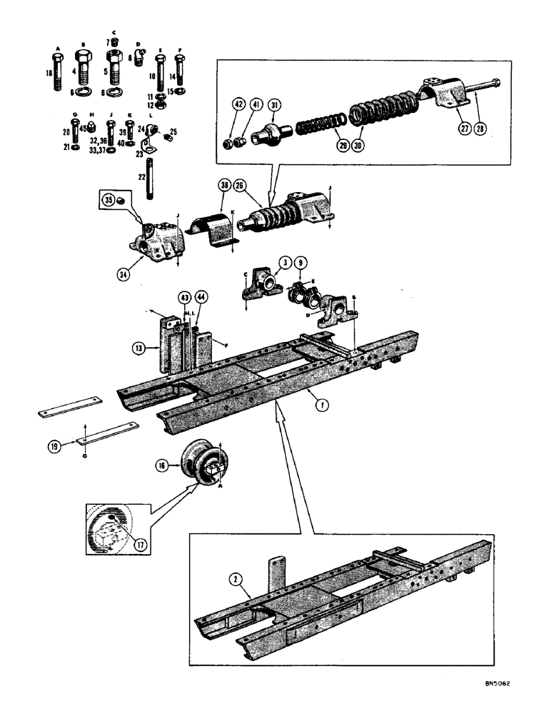 Схема запчастей Case 1000 - (148) - TRACK FRAME AND RECOIL SYSTEM, SIX ROLLER (04) - UNDERCARRIAGE