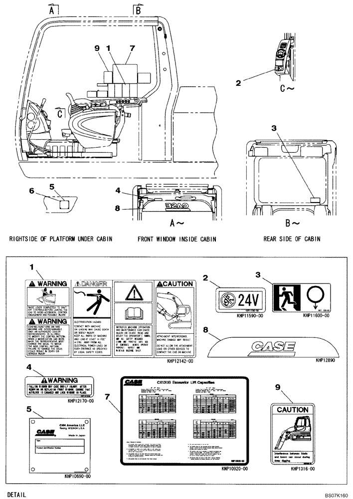 Схема запчастей Case CX130B - (09-59) - DECAL - OPERATORS COMPARTMENT (09) - CHASSIS/ATTACHMENTS