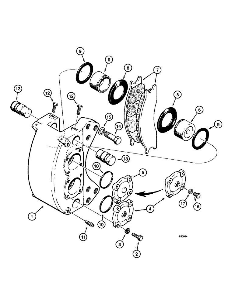 Схема запчастей Case W14 - (338) - REAR DISC BRAKE CALIPERS, AXLES WITH DISC BRAKES, CALIPERS WITH 2 PIECE COVERS- ITEM 4 & 5 (06) - POWER TRAIN