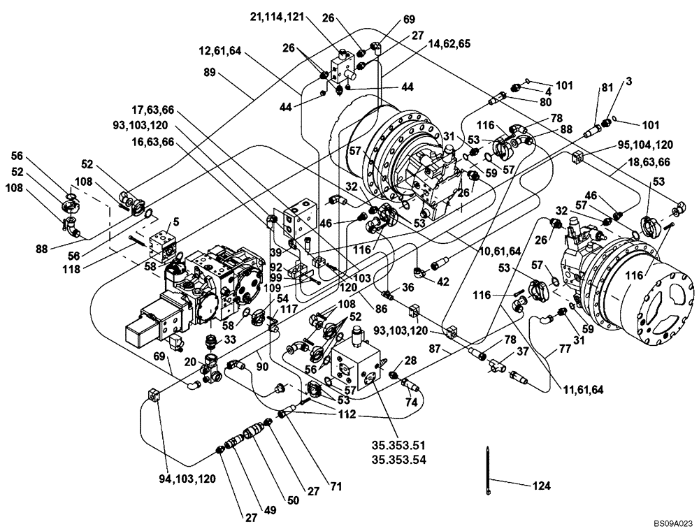 Схема запчастей Case SV212 - (35.353.21[02]) - HYDRAULIC SYSTEM OF TRAVEL, REAR WHEELS (ACE) - ASN DDD003016 (35) - HYDRAULIC SYSTEMS