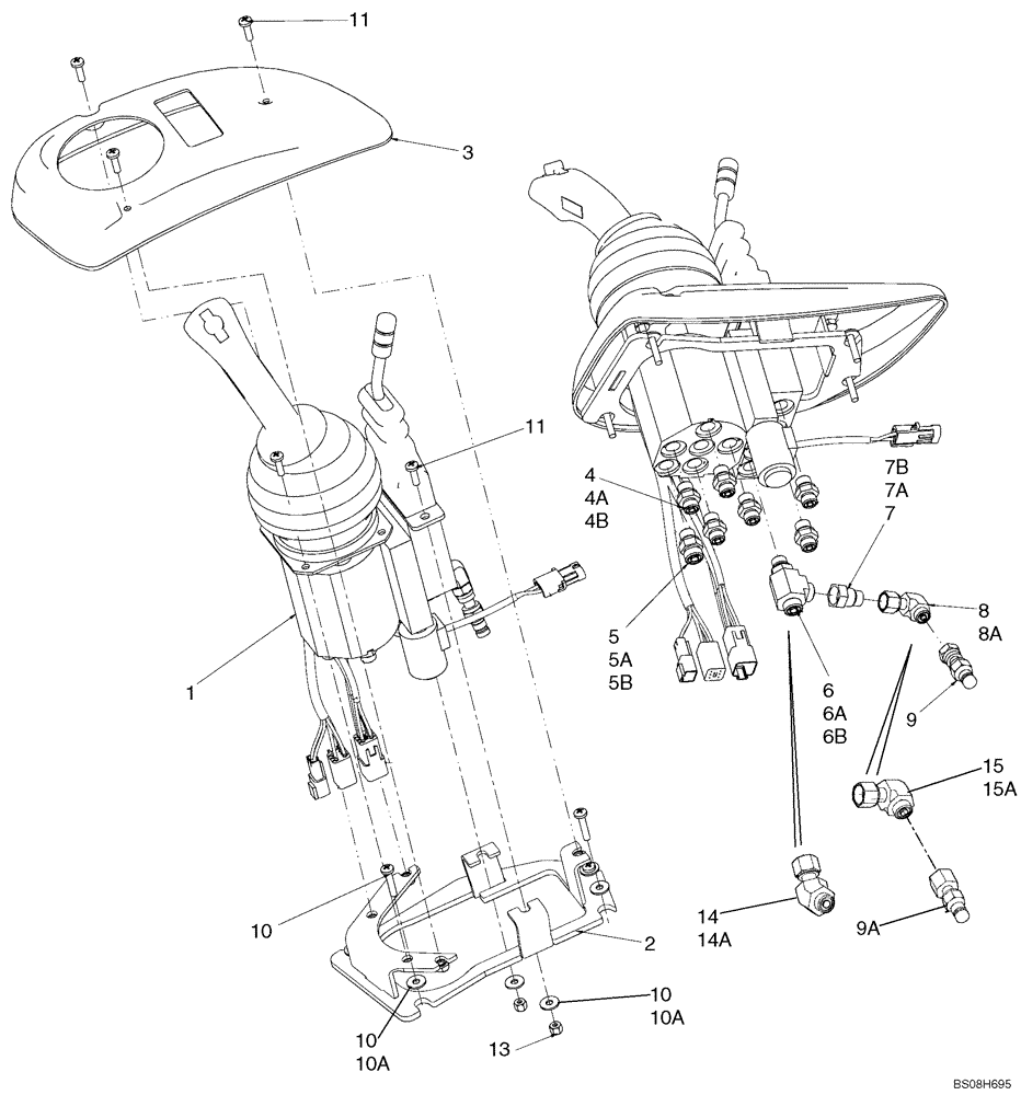 Схема запчастей Case 621E - (08-30) - LOADER CONTROL - JOYSTICK WITH SINGLE LEVER MOUNTING (08) - HYDRAULICS