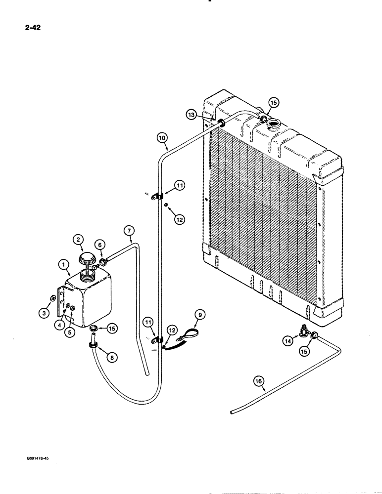 Схема запчастей Case 621 - (2-42) - COOLANT RECOVERY SYSTEM, P.I.N. JAK0020901 AND AFTER (02) - ENGINE