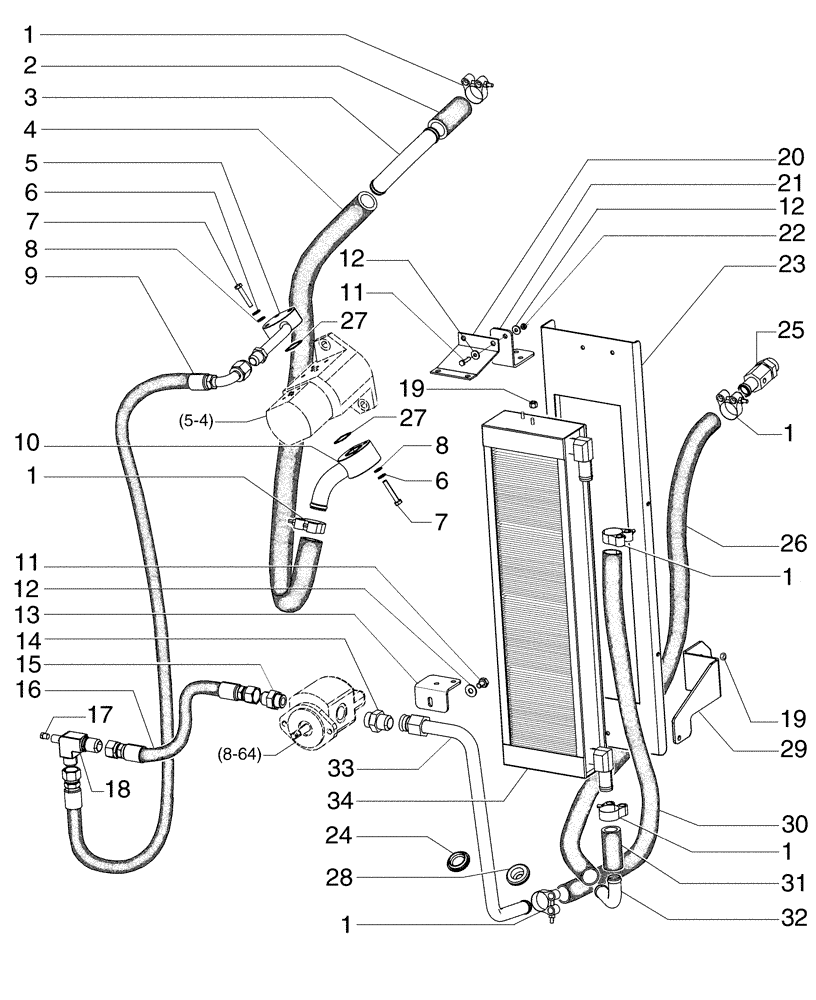 Схема запчастей Case 845 - (08-060[01]) - ENGINE COOLING SYSTEM - FAN HYDRAULIC CIRCUIT (08) - HYDRAULICS