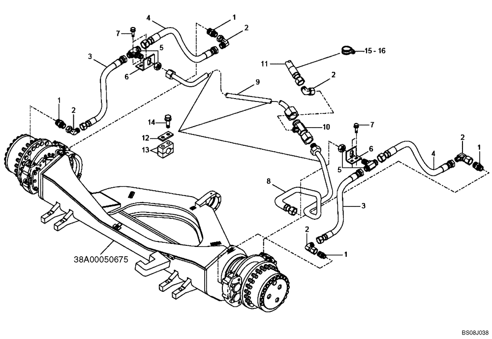 Схема запчастей Case 335B - (47A00041974[001]) - BRAKE LINES, FRONT AXLE (P.I.N. HHD0335BN8PG58135 AND AFTER) (SEP 2008) (84159209) (09) - Implement / Hydraulics / Frame / Brakes