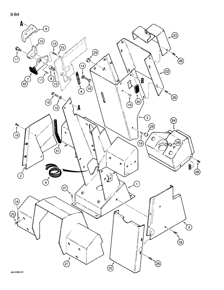 Схема запчастей Case 721 - (9-064) - PEDESTAL COVERS AND TILT LATCH, *PRIOR TO P.I.N JAK0022758 (09) - CHASSIS/ATTACHMENTS