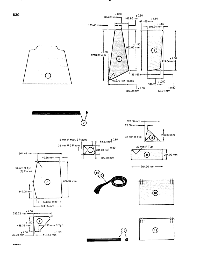 Схема запчастей Case 580SE - (630) - CAB GLASS - METRIC DIMENSIONS (09) - CHASSIS/ATTACHMENTS