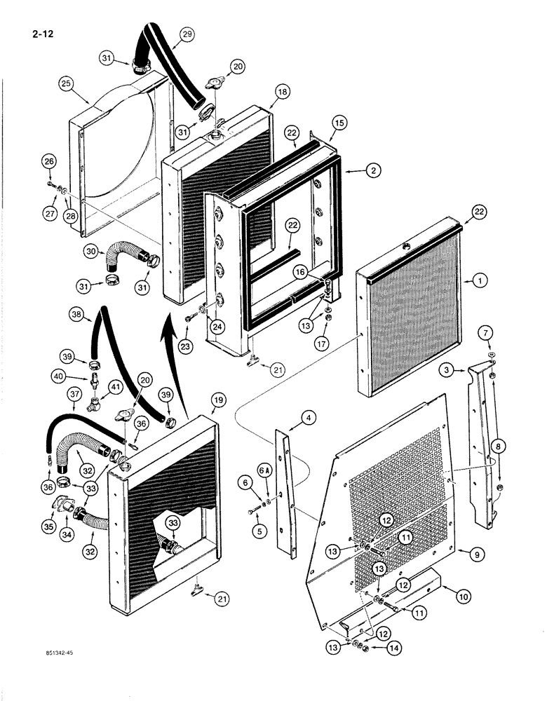 Схема запчастей Case 1187B - (2-12) - RADIATOR, OIL COOLER AND HOSES (02) - ENGINE