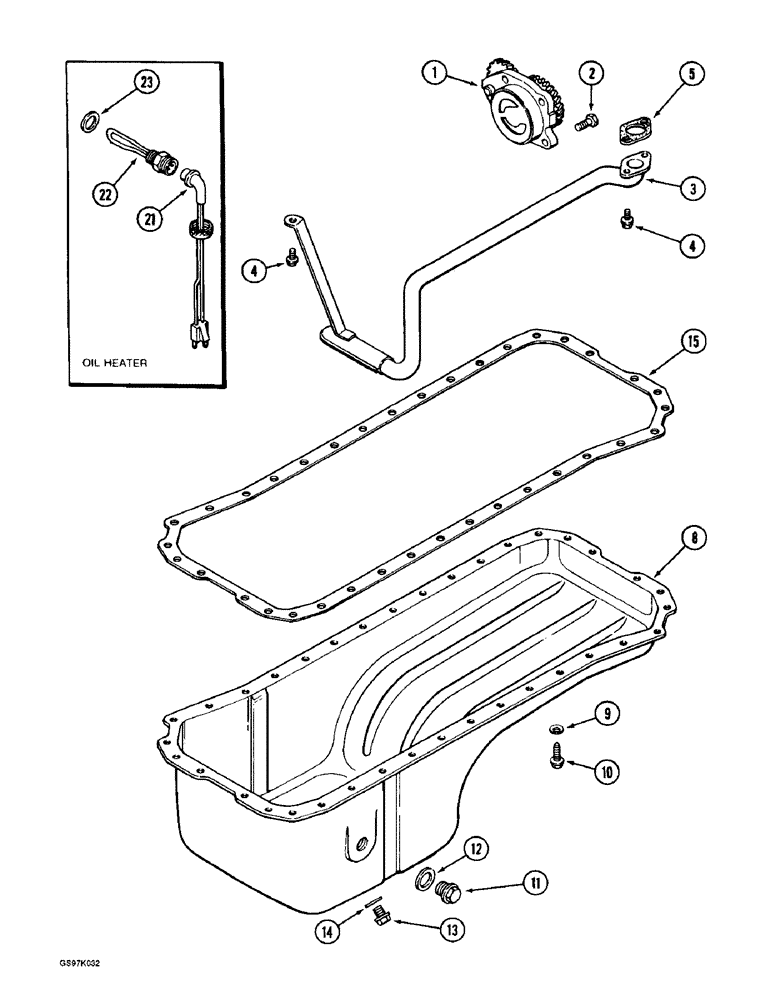 Схема запчастей Case 888 - (2-38) - OIL PUMP AND OIL PAN, 6T-590 DIESEL ENGINE (02) - ENGINE