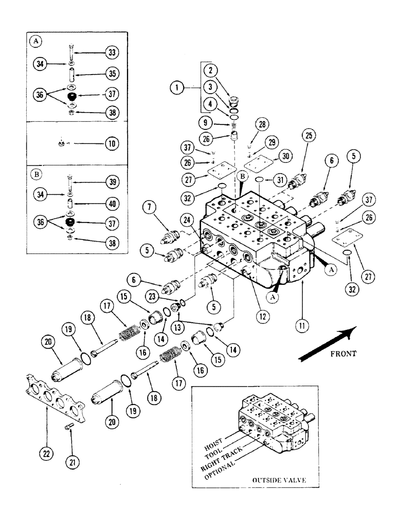 Схема запчастей Case 50 - (260) - 4-SPOOL MAIN CONTROL VALVE, (OUTSIDE), (USED ON UNITS W/ SN. 6279926 - 6280344) (35) - HYDRAULIC SYSTEMS