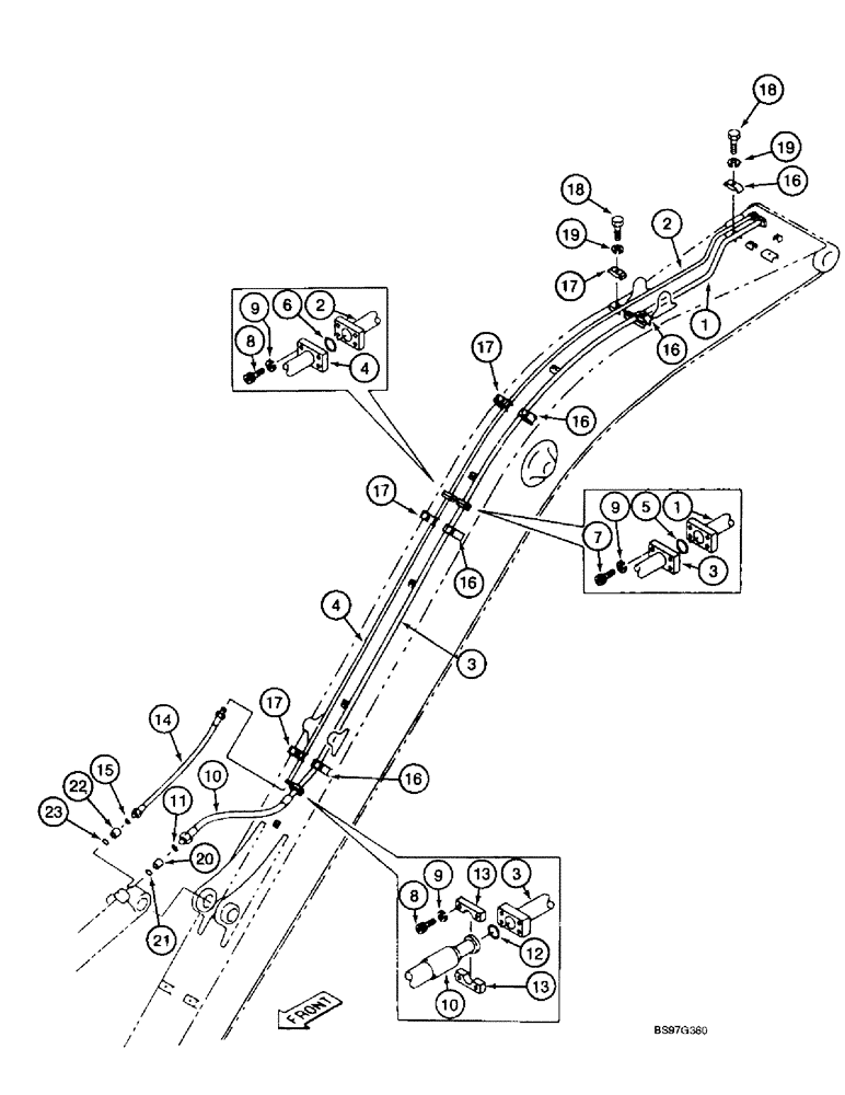 Схема запчастей Case 9040B - (8-070) - ARM CYLINDER LINES, LONG REACH MODELS (08) - HYDRAULICS