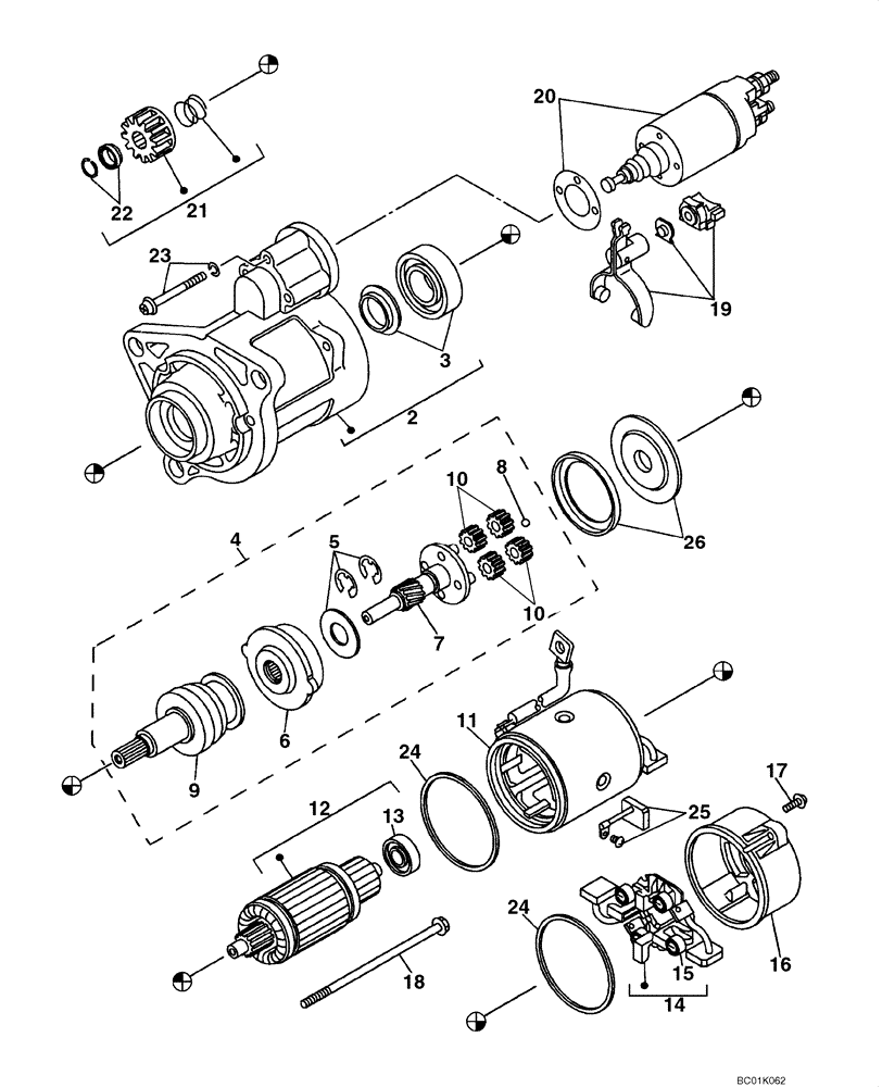 Схема запчастей Case CX800 - (04-15) - STARTER ASSY (04) - ELECTRICAL SYSTEMS