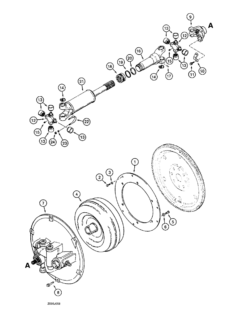 Схема запчастей Case 550E - (6-02) - TORQUE CONVERTER, ADAPTER PLATE AND DRIVE SHAFT (06) - POWER TRAIN