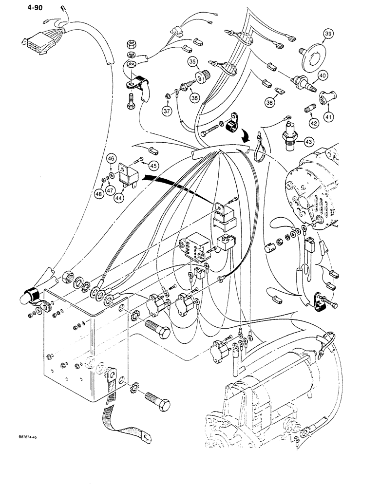 Схема запчастей Case 680K - (4-090) - 24 VOLT ELECTRICAL CIRCUIT, FRONT HARNESS AND CONNECTIONS (CONTD) (04) - ELECTRICAL SYSTEMS