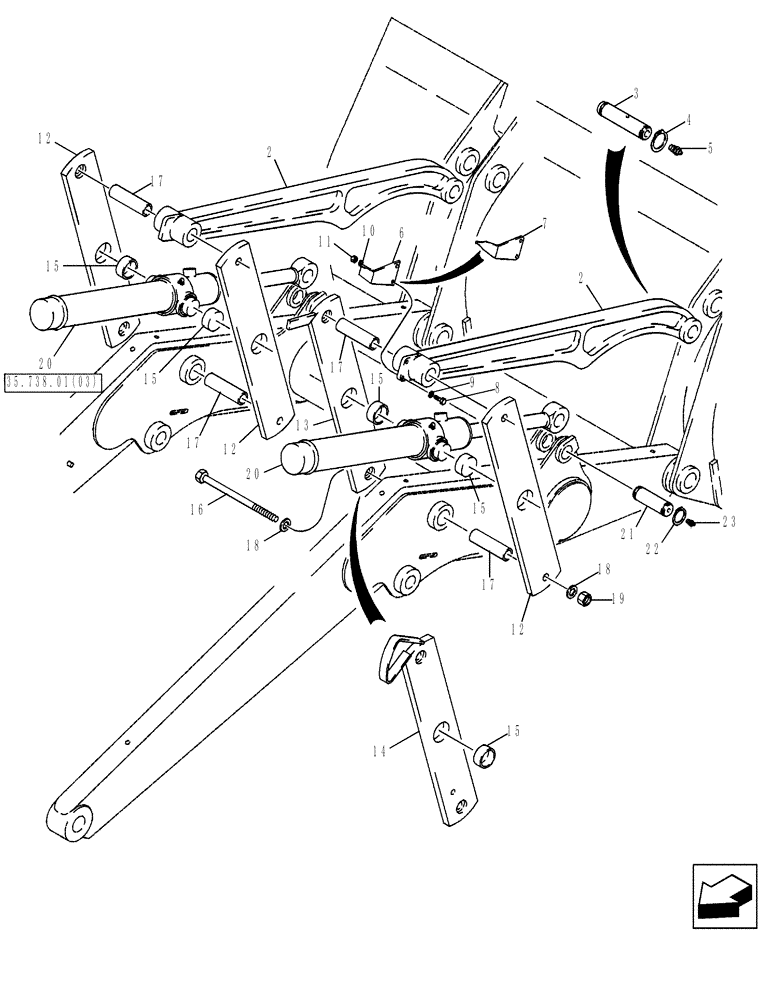 Схема запчастей Case 580SM - (82.100.03[02]) - FRAME - LOADER LINKAGE (82) - FRONT LOADER & BUCKET