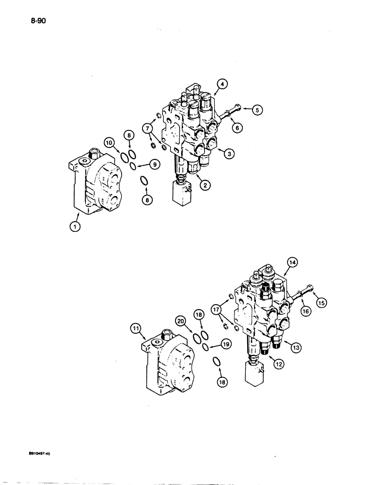 Схема запчастей Case 855D - (8-090) - R40888 TWO SPOOL CONTROL VALVE, LOADER MODELS (08) - HYDRAULICS