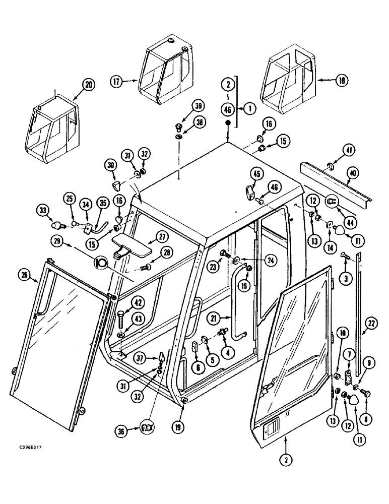 Схема запчастей Case 688BCK - (9E-06) - CAB - STANDARD, 688B CK (120388-120399, 120402-120409, 120411-120534, 120536-120547, 120549-120565) (05.1) - UPPERSTRUCTURE CHASSIS/ATTACHMENTS