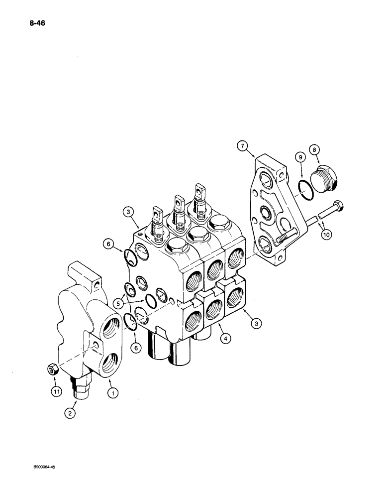 Схема запчастей Case 650 - (8-46) - THREE SPOOL CONTROL VALVE (08) - HYDRAULICS