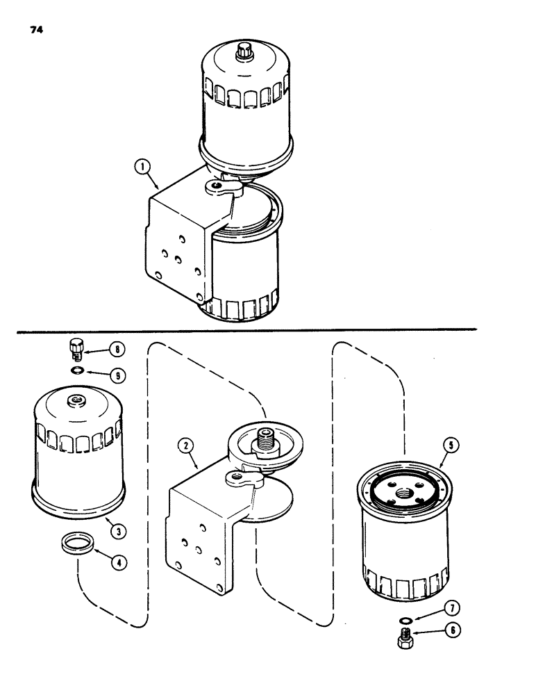 Схема запчастей Case 1835 - (074) - FUEL FILTER ASSEMBLY, 188 DIESEL ENGINE (03) - FUEL SYSTEM