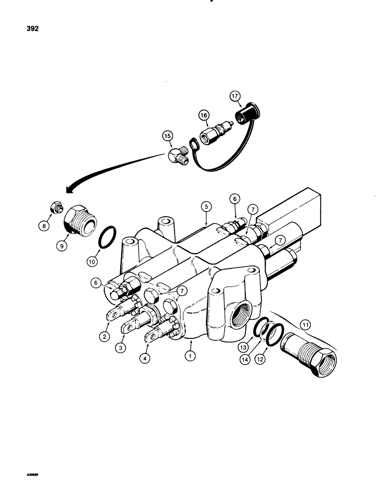 Схема запчастей Case 580SE - (392) - PARKER LOADER CONTROL VALVE - THREE SPOOL (08) - HYDRAULICS