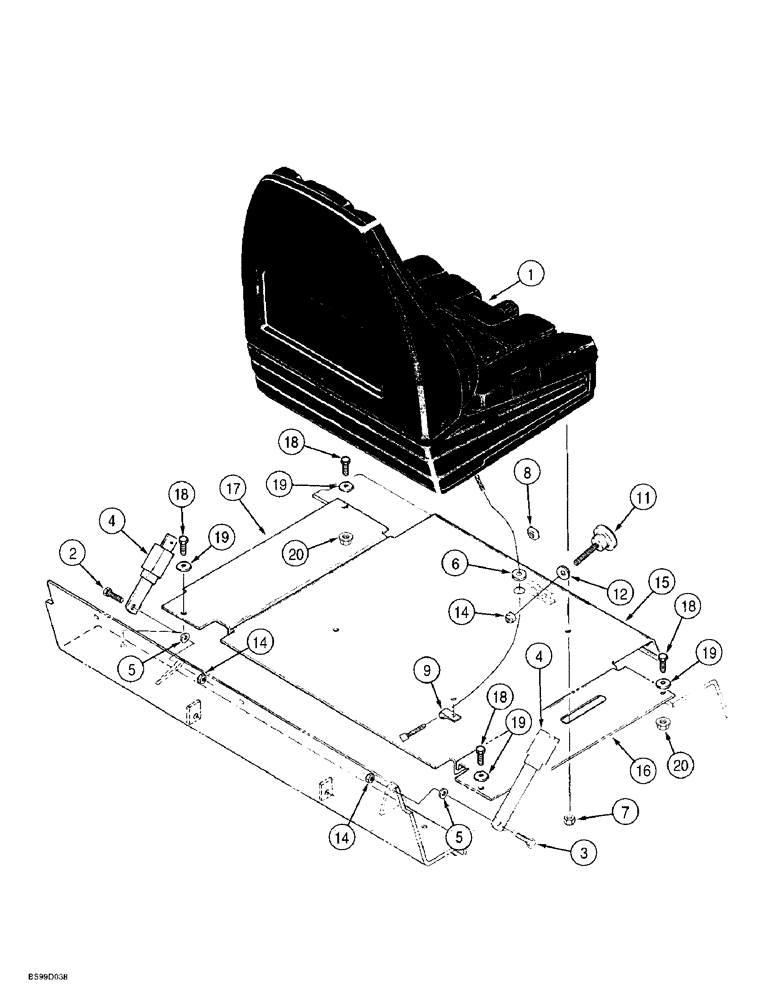 Схема запчастей Case 1838 - (9-19A) - DELUXE SEAT MOUNTING AND SEAT BELTS, P.I.N. JAF0222205 AND AFTER (09) - CHASSIS/ATTACHMENTS