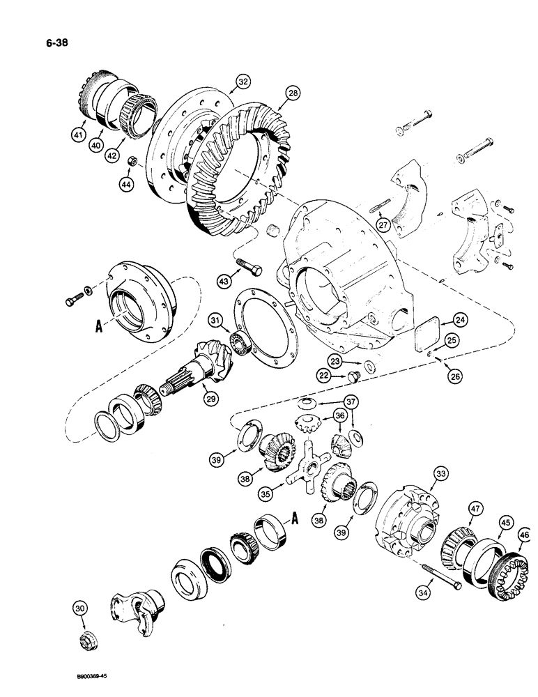 Схема запчастей Case 1085C - (6-38) - FRONT STEERING AXLE, DIFFERENTIAL (06) - POWER TRAIN