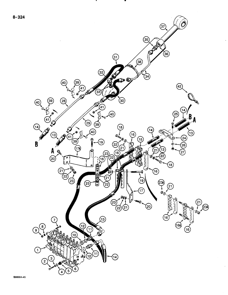 Схема запчастей Case 580K - (08-324) - BACKHOE DIPPER CYLINDER HYDRAULIC CIRCUIT (08) - HYDRAULICS