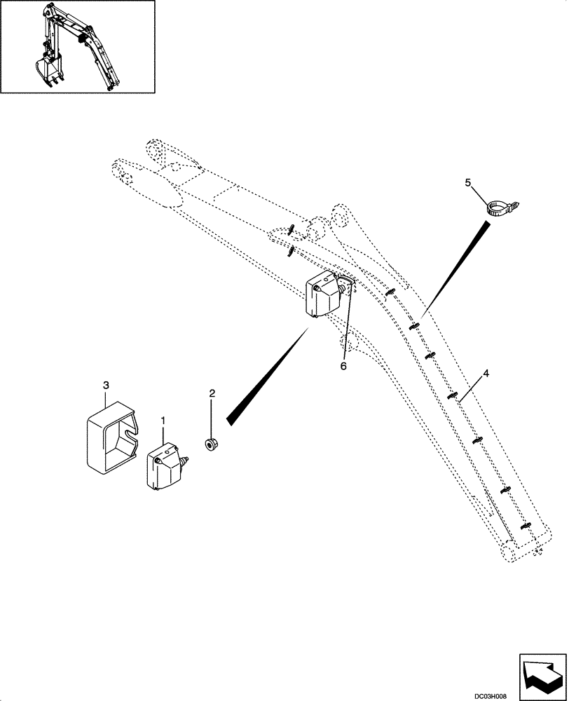 Схема запчастей Case CX25 - (04-13[00]) - LAMP MOUNTING - BOOM (04) - ELECTRICAL SYSTEMS