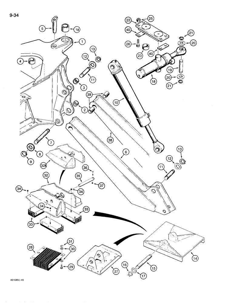 Схема запчастей Case 780D - (9-034) - BACKHOE MOUNTING FRAME AND STABILIZERS (09) - CHASSIS/ATTACHMENTS