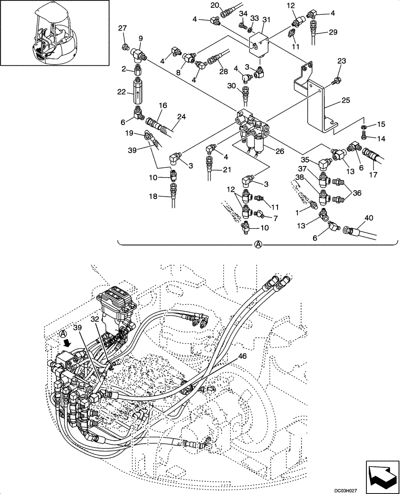 Схема запчастей Case CX25 - (08-11[00]) - HYDRAULICS - PILOT CONTROL LINES, SWING (08) - HYDRAULICS