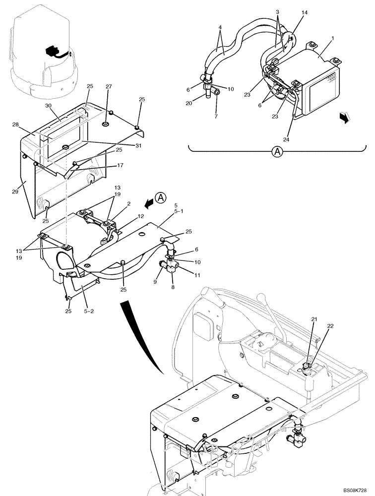 Схема запчастей Case CX27B BTW - (05-004) - HOSE ASSY, HEATER (WITH HEATER) (PM21M00017F1) (50) - CAB CLIMATE CONTROL