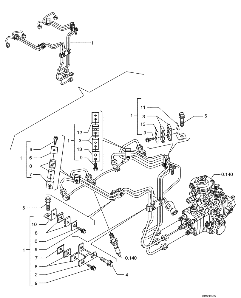 Схема запчастей Case 521D - (0.149[01]) - FUEL INJECTION SYSTEM (03) - FUEL SYSTEM