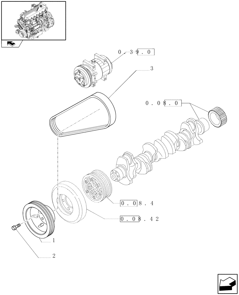 Схема запчастей Case F2CE9684H E010 - (0.08.4/01) - PULLEY - CRANKSHAFT (504231372 - 504170589) 