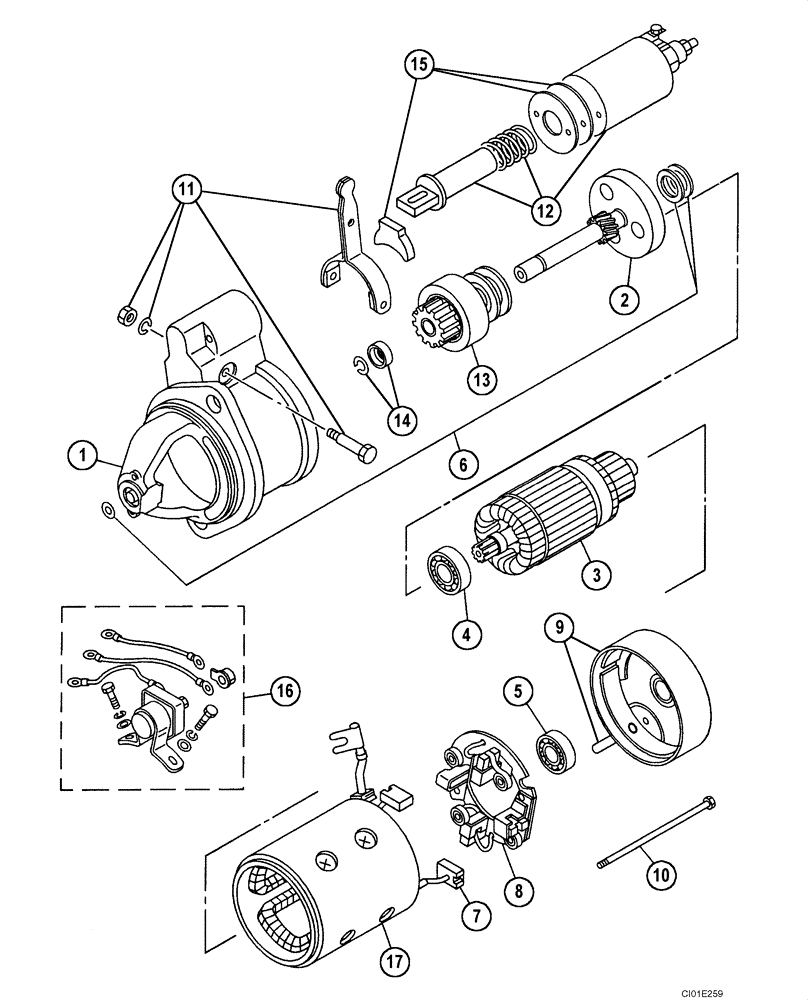 Схема запчастей Case CX135SR - (04-15) - STARTER ASSY (04) - ELECTRICAL SYSTEMS