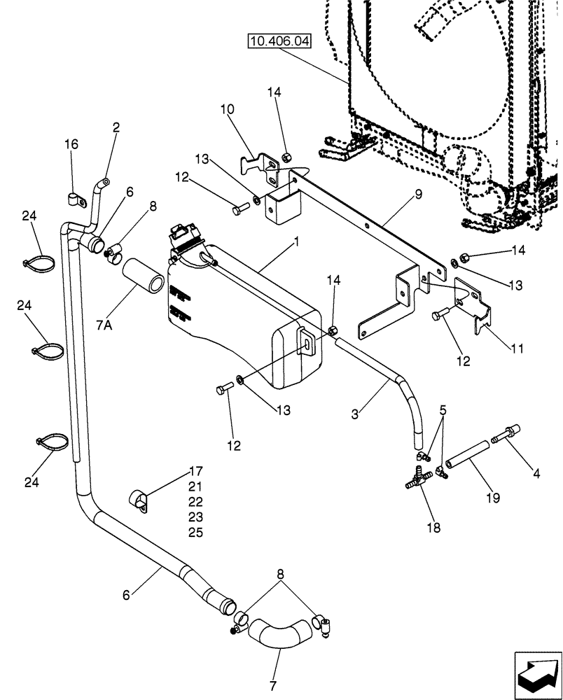 Схема запчастей Case 580SM - (10.406.01[01]) - DEAERATION SYSTEM - MOUNTING (10) - ENGINE