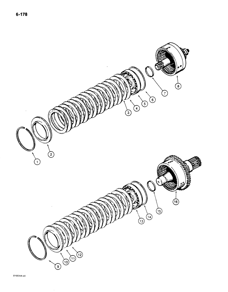 Схема запчастей Case 680K - (6-178) - TRANSMISSION LOW AND FORWARD CLUTCH ASSEMBLIES (06) - POWER TRAIN