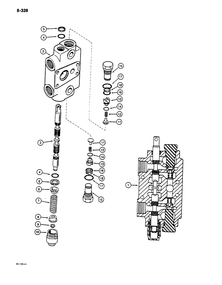 Схема запчастей Case 680K - (8-328) - BACKHOE CONTROL VALVE, DIPPER EXTENSION SECTION (08) - HYDRAULICS