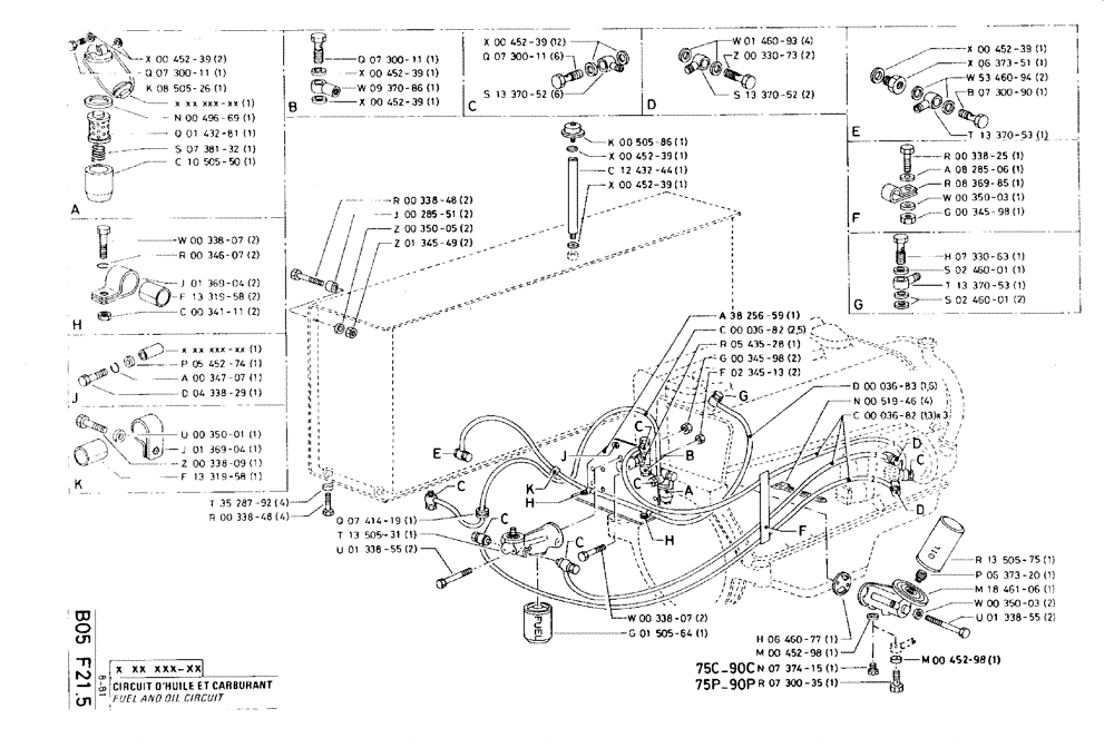 Схема запчастей Case 75C - (B05 F21.5) - FUEL AND OIL CIRCUIT (02) - FUEL SYSTEM