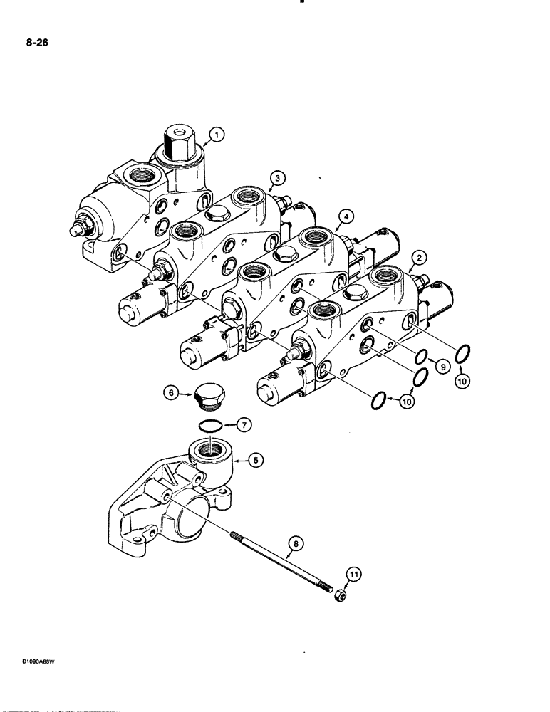 Схема запчастей Case 621 - (8-26) - LOADER CONTROL VALVE, THREE SPOOL (08) - HYDRAULICS