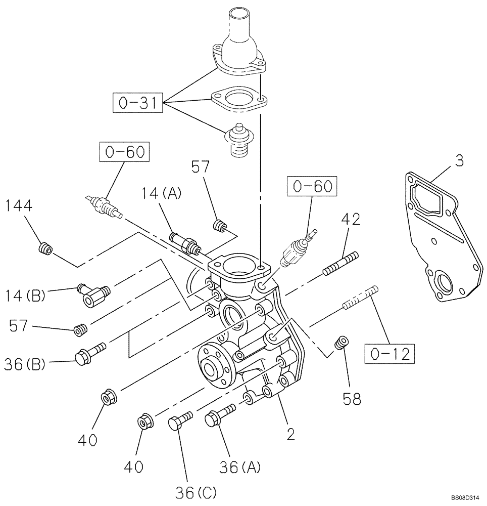 Схема запчастей Case CX75SR - (02-18) - WATER PUMP SYSTEM (02) - ENGINE